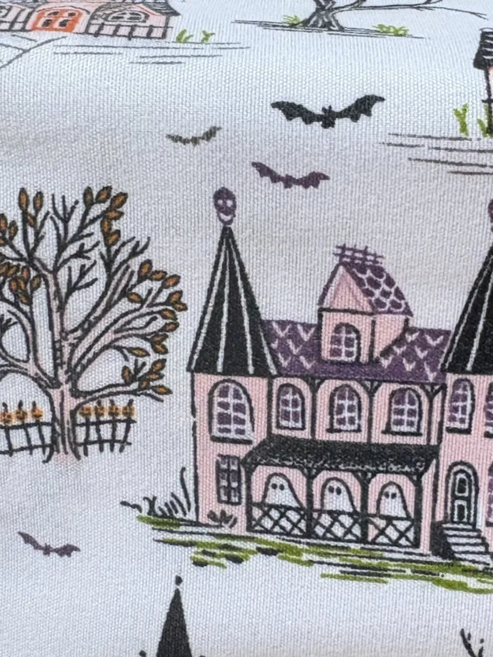 EnVogue Halloween Spooky Pink Haunted Houses Bat 4 Piece Queen Sheet Set New
